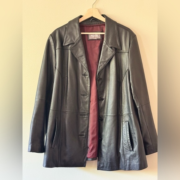 Vintage Wilson Leather jacket coat button large black Whimsigoth - Picture 1 of 10